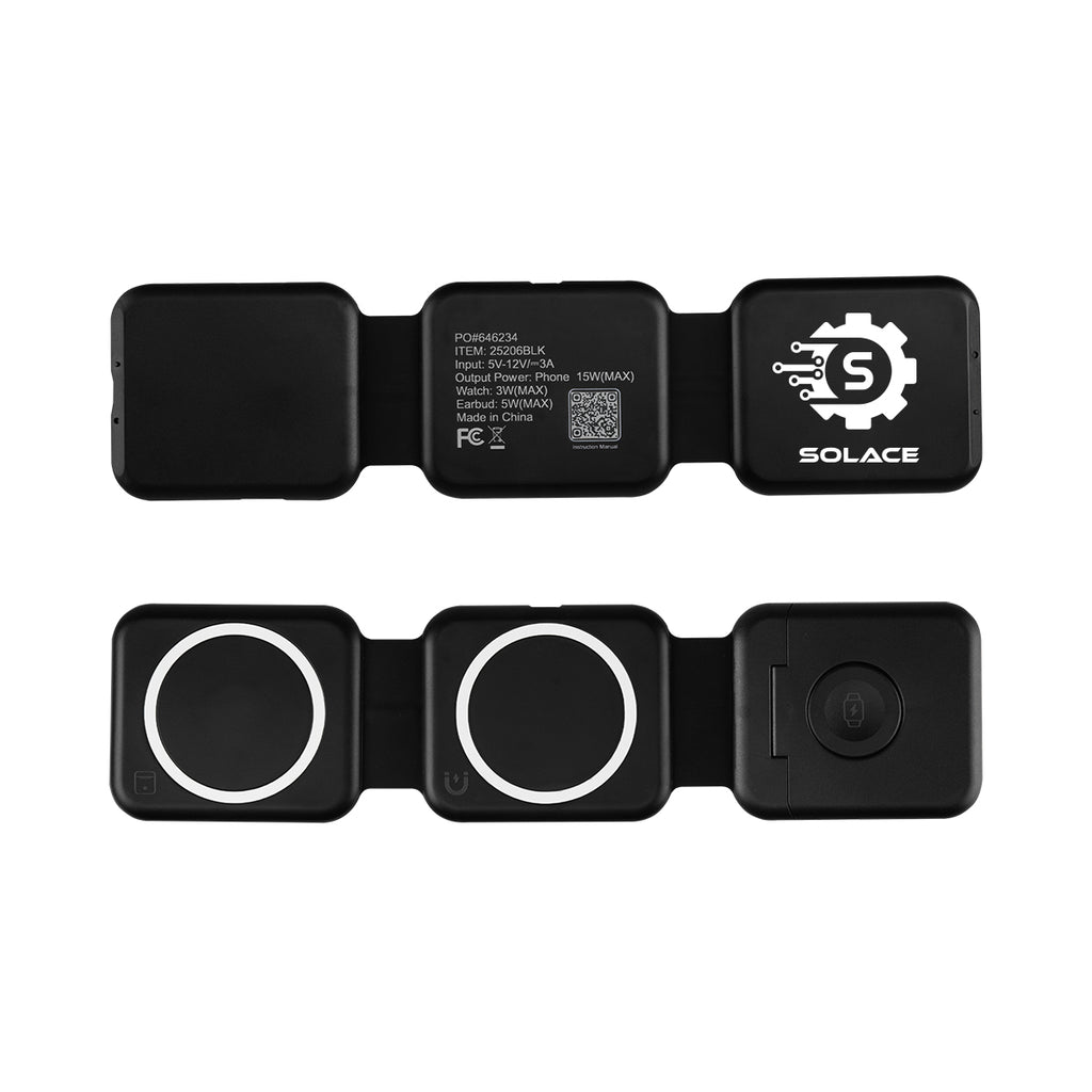 Folding Wireless Multi-Charger, Three Panel - Black - Pad Print
