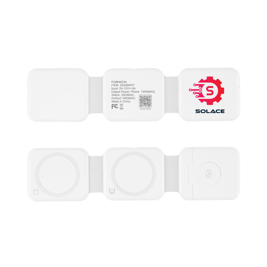 Folding Wireless Multi-Charger, Three Panel - White - Full Color