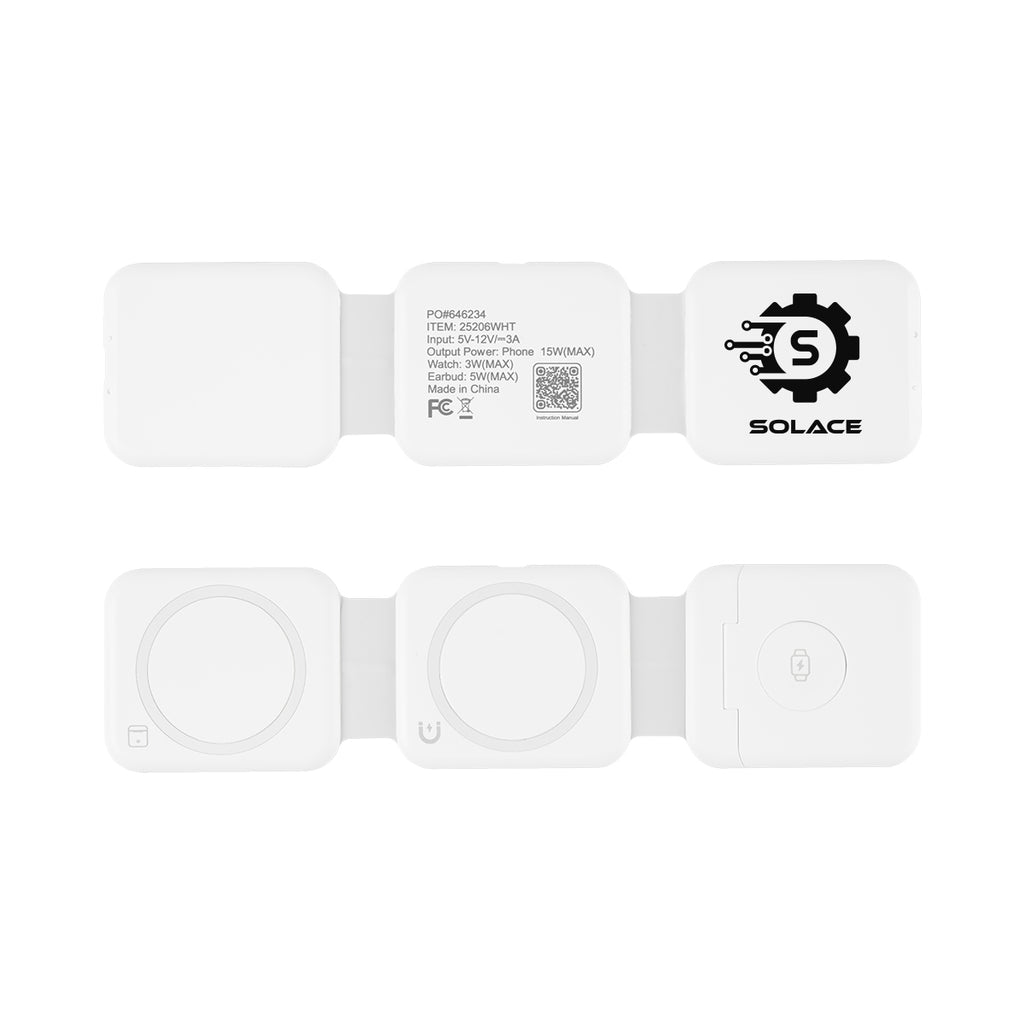 Folding Wireless Multi-Charger, Three Panel - White - Pad Print