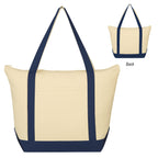 Folksy Cotton Tote Bag, 12 oz Embroidery - Navy Trim - Both