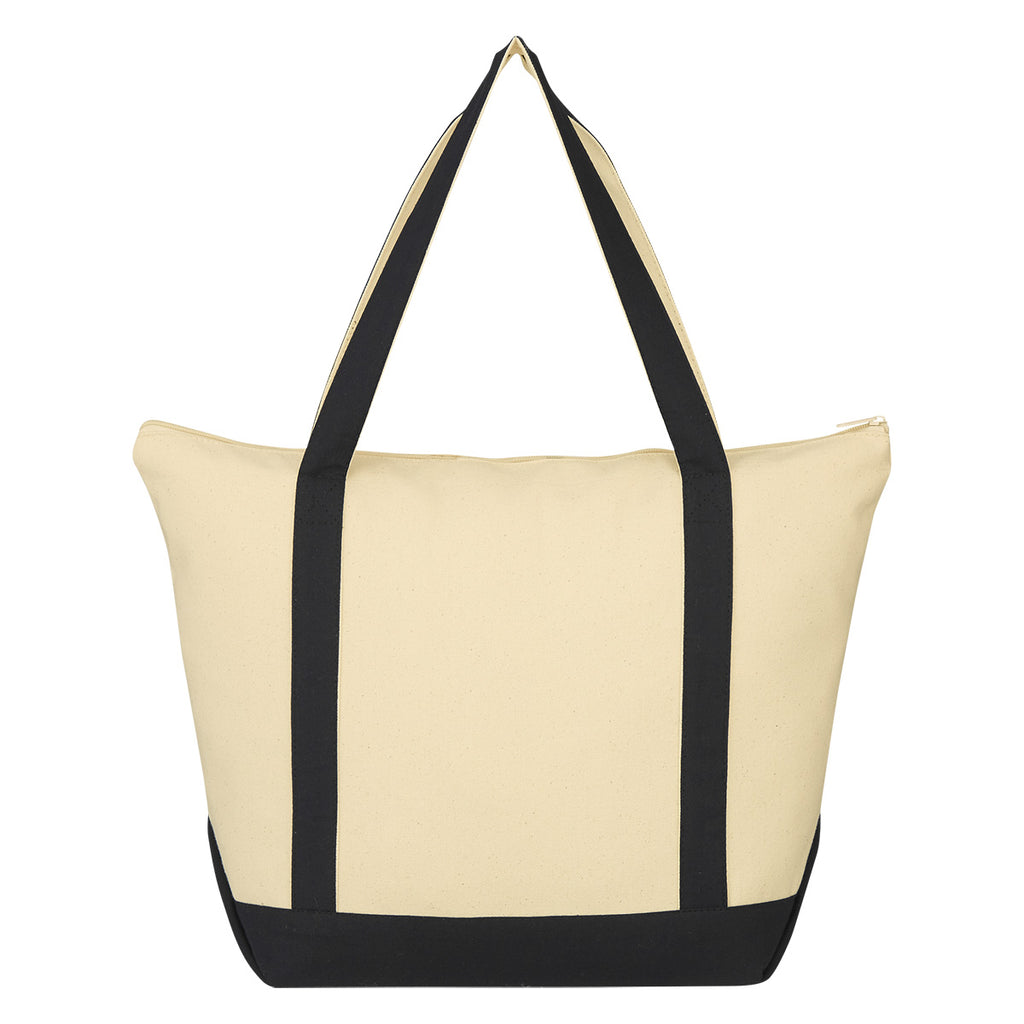 Folksy Cotton Tote Bag, 12 oz - Natural with Black - Back