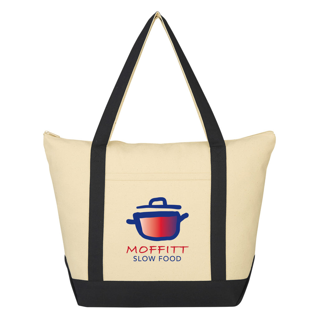 Folksy Cotton Tote Bag, 12 oz - Natural with Black - Colorbrite