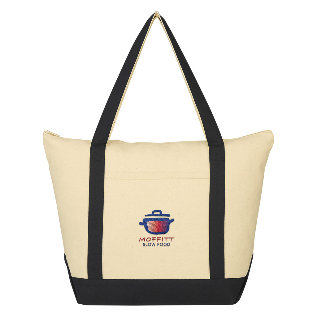 Folksy Cotton Tote Bag, 12 oz - Natural with Black - Embroidery