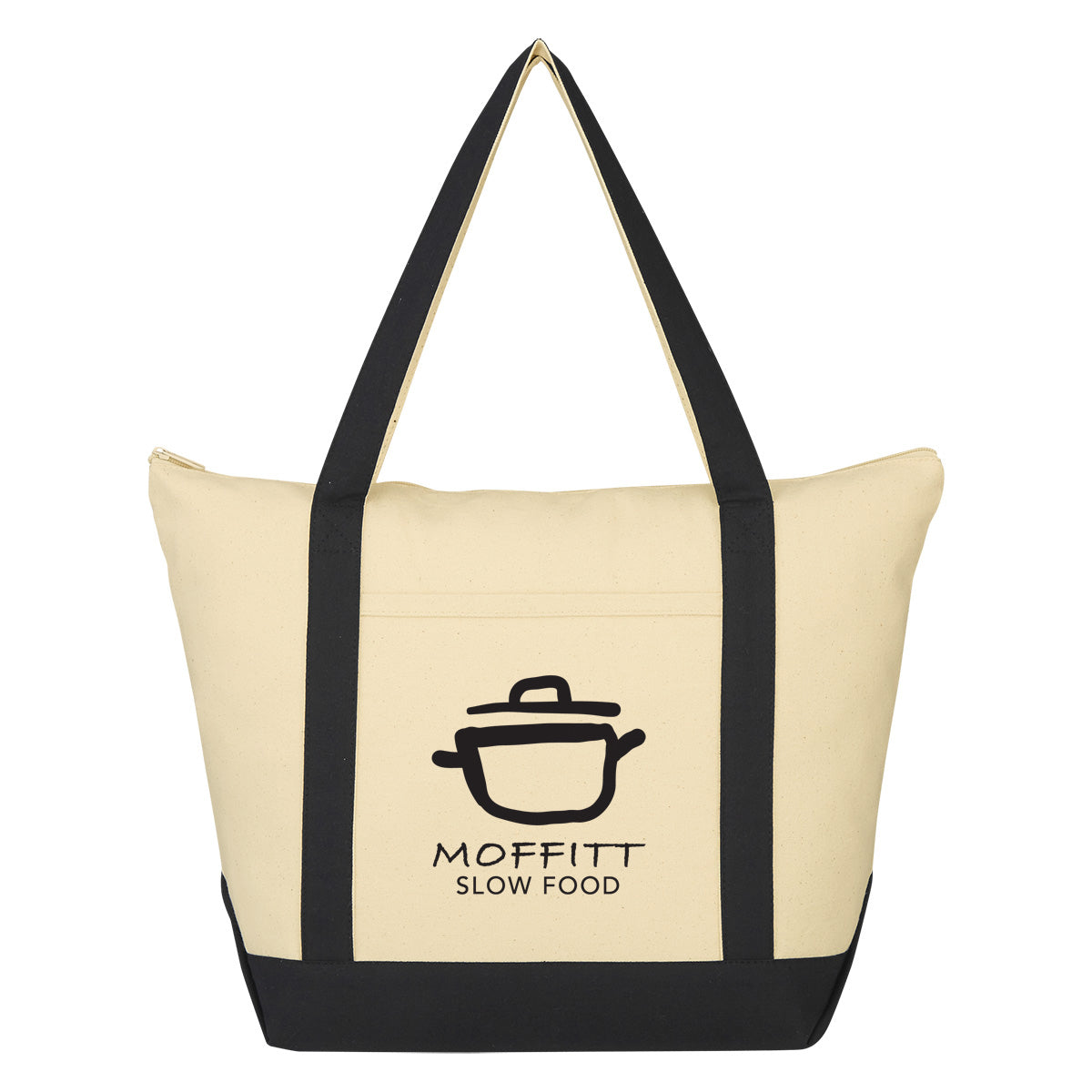 Folksy Cotton Tote Bag, 12 oz - Natural with Black - Silk Screen