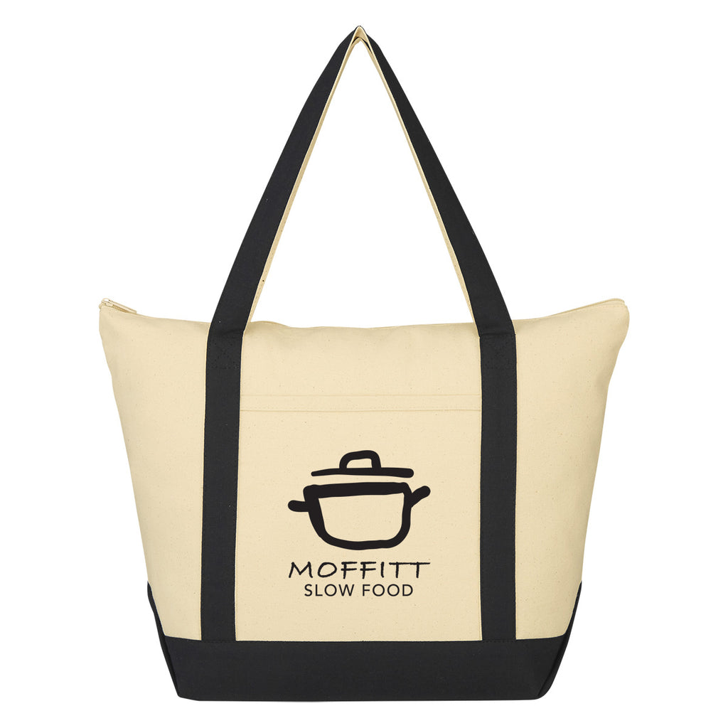 Folksy Cotton Tote Bag, 12 oz - Natural with Black - Silk Screen