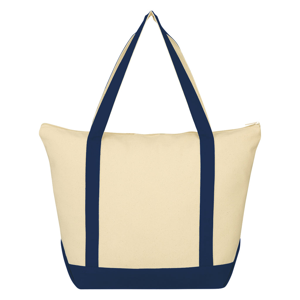 Folksy Cotton Tote Bag, 12 oz - Navy Trim - Back