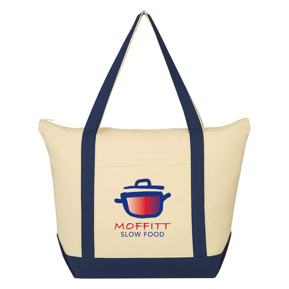 Folksy Cotton Tote Bag, 12 oz - Navy Trim - Colorbrite
