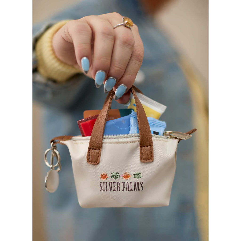 Fontaine Mini Tote Bag Charm with Zip Top Transfer - Natural - Front Lifestyle
