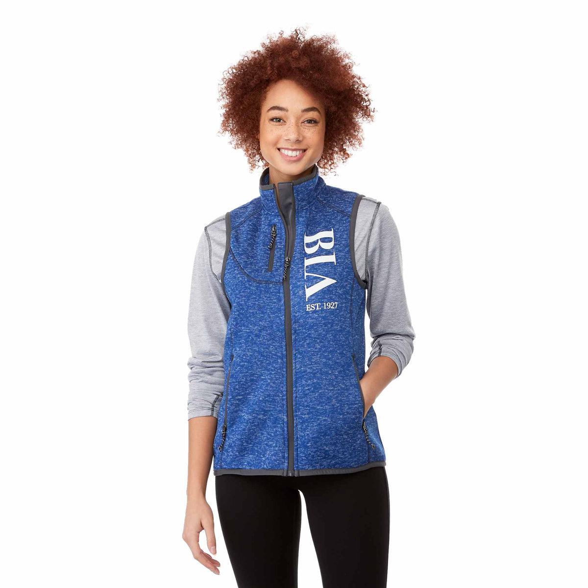 Fontaine Sweater Knit Vest for Women Transfer - Metro Blue Heather - Front On Model 2