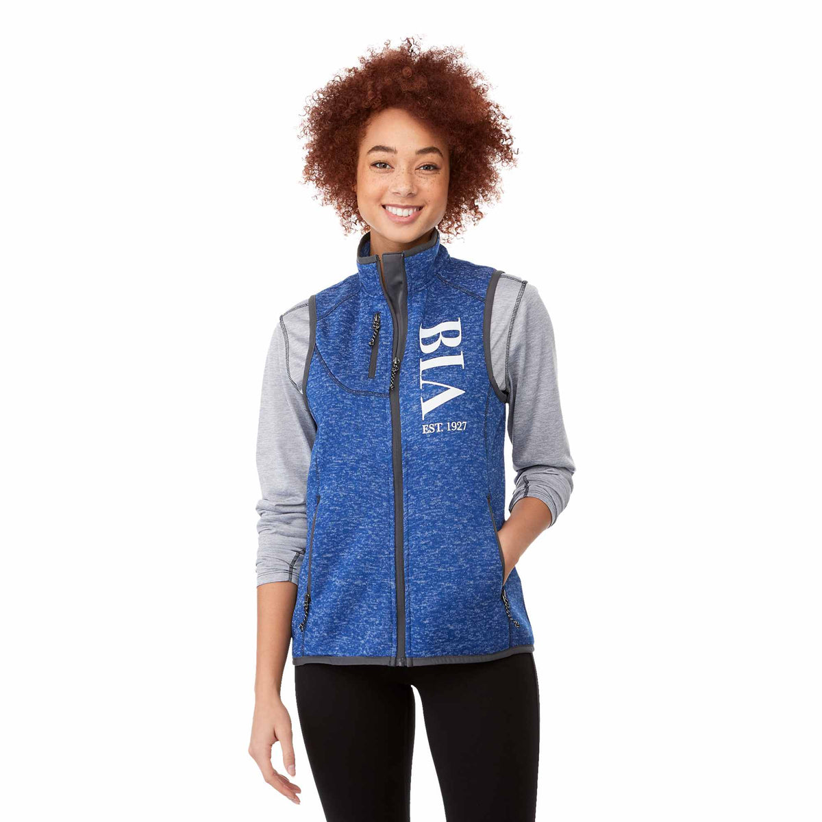 Fontaine Sweater Knit Vest for Women Transfer - Metro Blue Heather - Front On Model