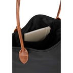 Fontaine Tote in Recycled Fabric with Faux Leather Trim Embroidery - Black - Detail