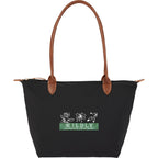 Fontaine Tote in Recycled Fabric with Faux Leather Trim Embroidery - Black - Front