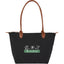 Fontaine Tote in Recycled Fabric with Faux Leather Trim Embroidery - Black - Front