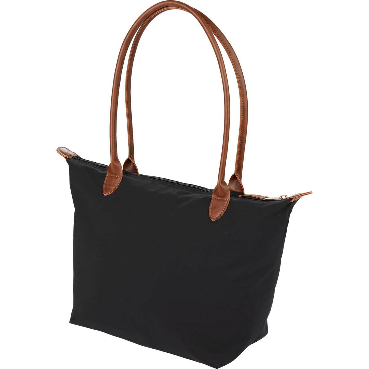 Fontaine Tote in Recycled Fabric with Faux Leather Trim Embroidery - Black - Left Angle