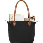 Fontaine Tote in Recycled Fabric with Faux Leather Trim Embroidery - Black - Propped