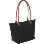 Fontaine Tote in Recycled Fabric with Faux Leather Trim Embroidery - Black - Right Angle