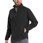 FootJoy HydroLite X Packable Golf Rain Jacket for Men Embroidery - Black - Left Angle On Model