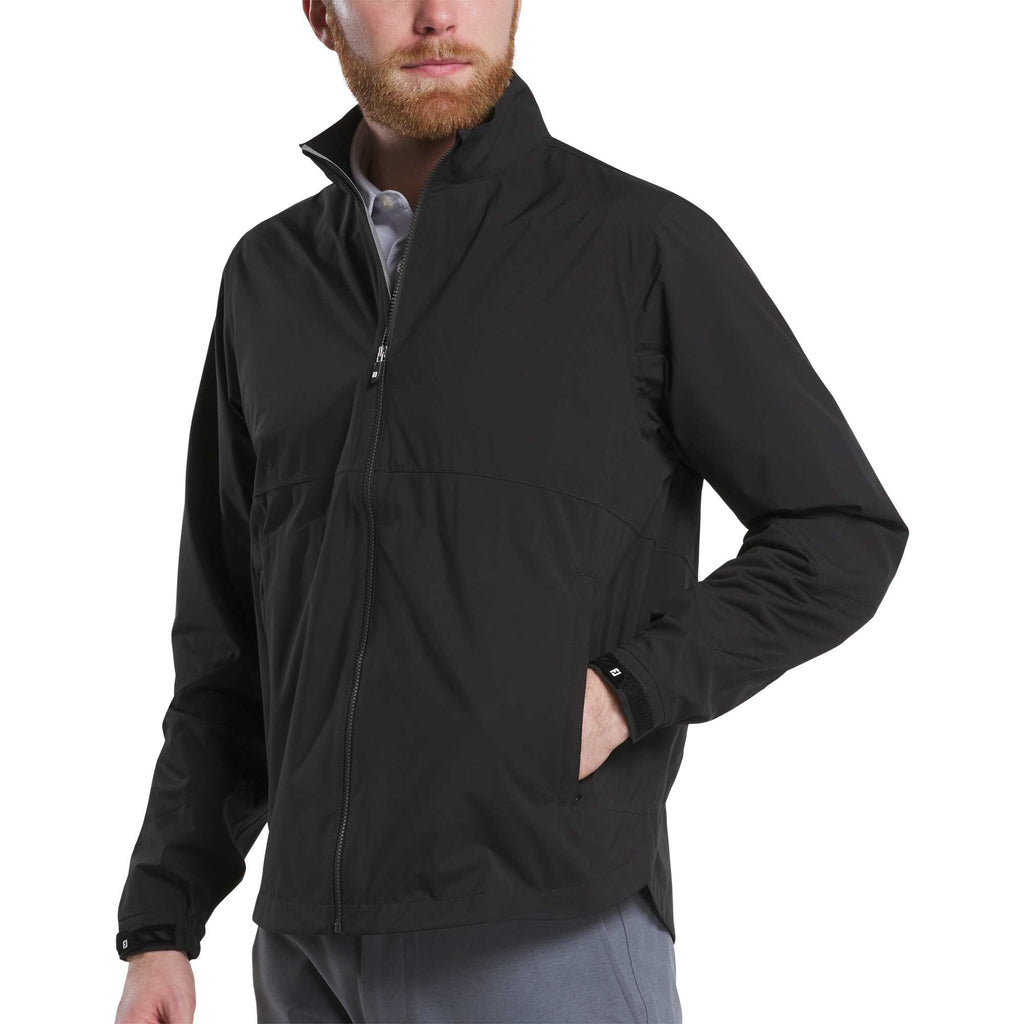 FootJoy HydroLite X Packable Golf Rain Jacket for Men Transfer - Black - Left Angle On Model
