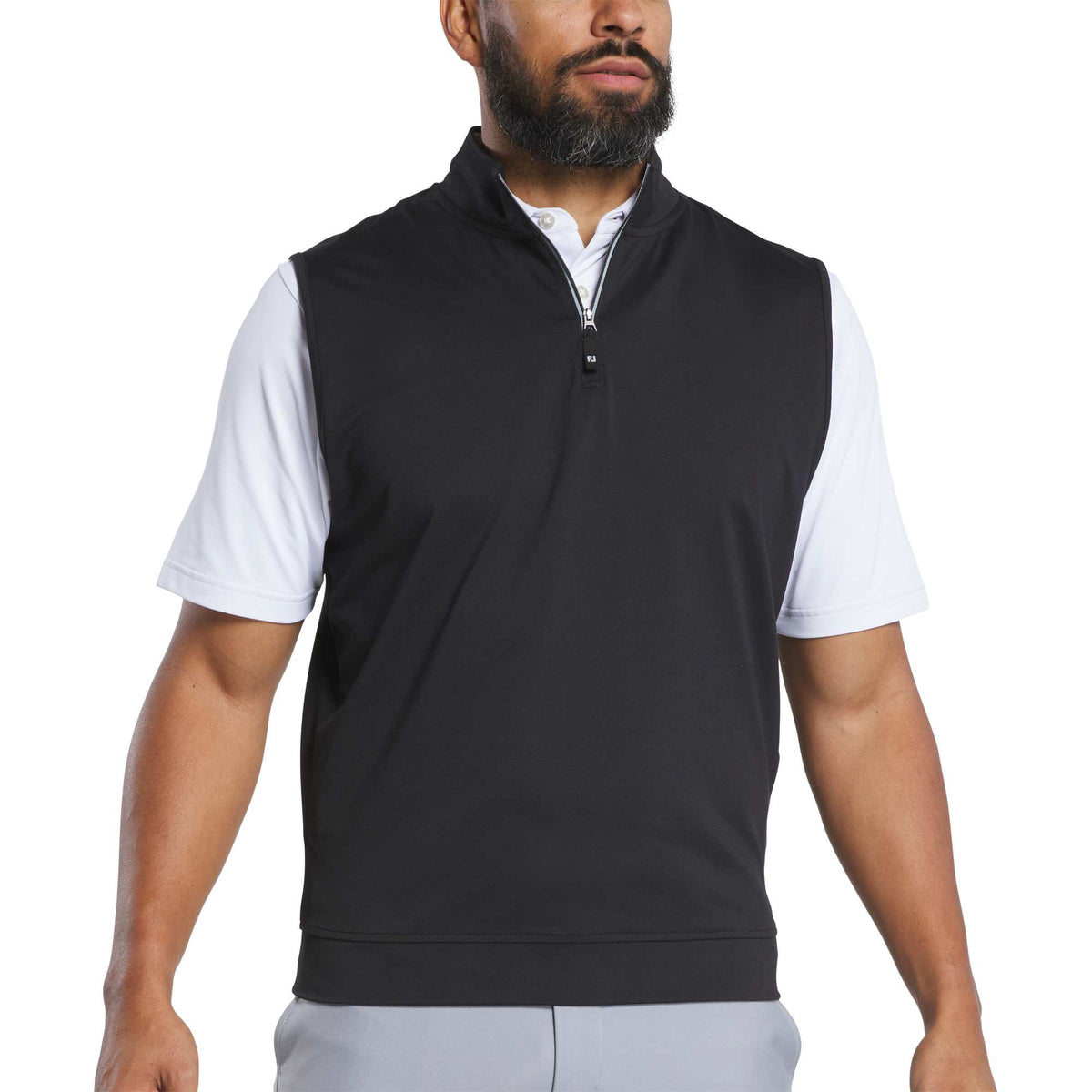 FootJoy Performance Quarter Zip Golf Vest for Men Transfer - Black - Front On Model 2