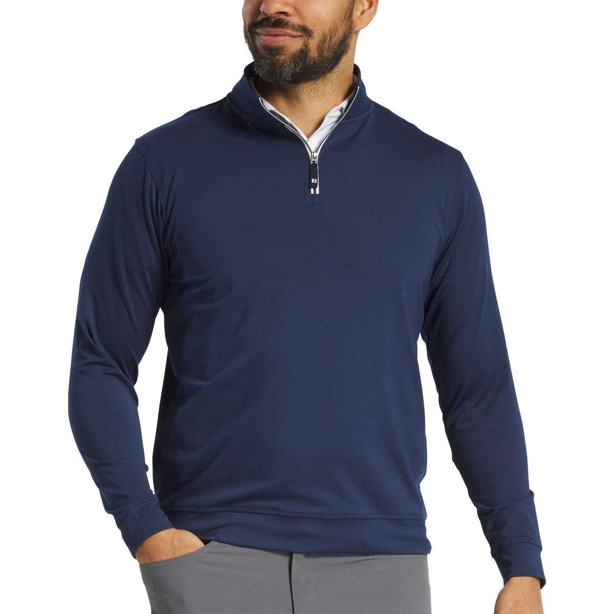 FootJoy Performance Quarter Zip Pullover for Men Embroidery - Navy - Front On Model