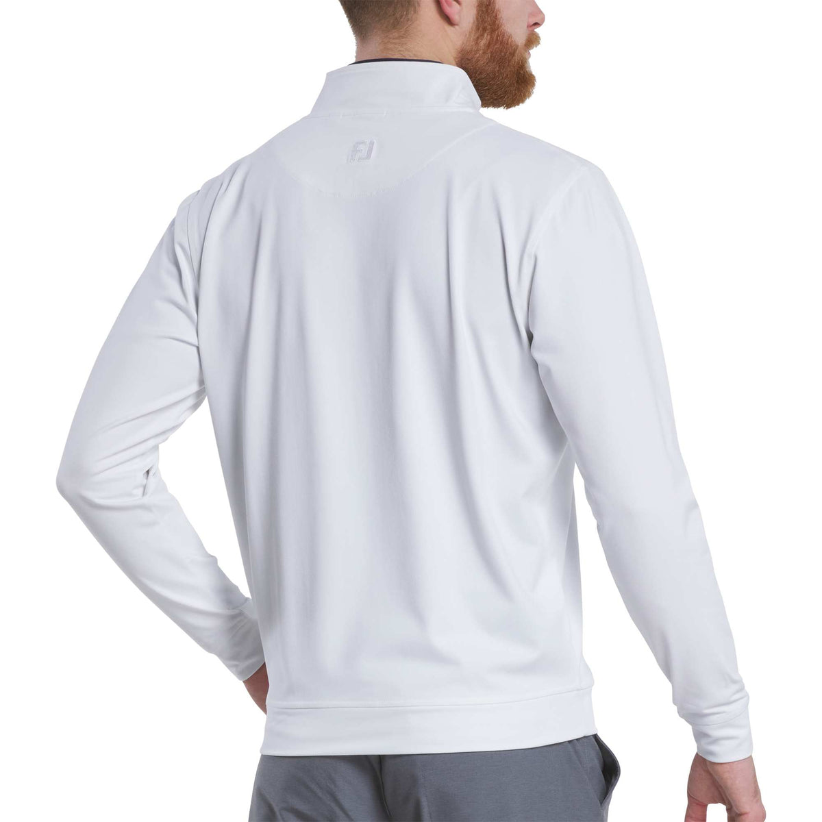 FootJoy Performance Quarter Zip Pullover for Men Embroidery - White - Back On Model