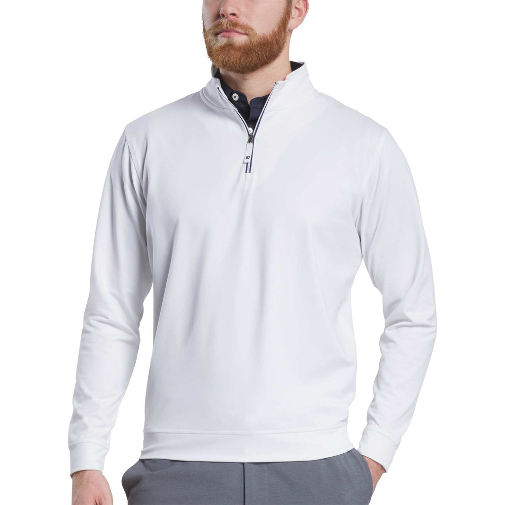 FootJoy Performance Quarter Zip Pullover for Men Embroidery - White - Front On Model 2