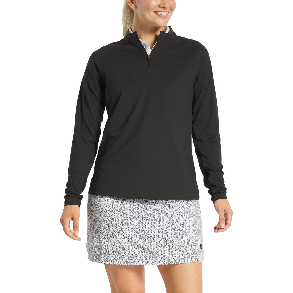 FootJoy Performance Quarter Zip Pullover for Women Transfer - Black - Front On Model 2