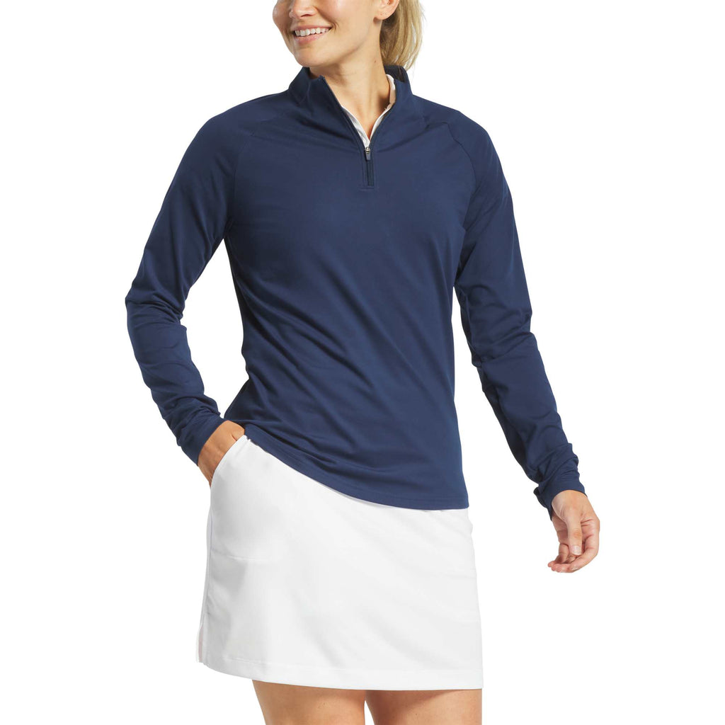 FootJoy Performance Quarter Zip Pullover for Women Transfer - Navy - Front On Model 2