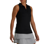 FootJoy Racerback Performance Golf Tank Polo for Women Embroidery - Black - Front On Model 2