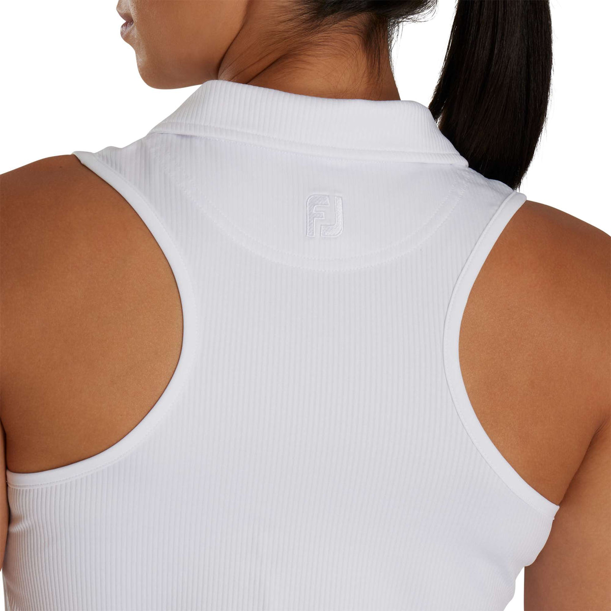 FootJoy Racerback Performance Golf Tank Polo for Women Embroidery - White - Back On Model 2
