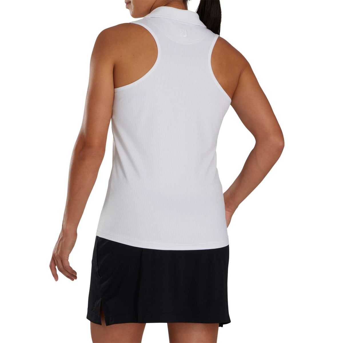FootJoy Racerback Performance Golf Tank Polo for Women Embroidery - White - Back On Model