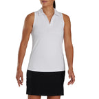 FootJoy Racerback Performance Golf Tank Polo for Women Embroidery - White - Front On Model