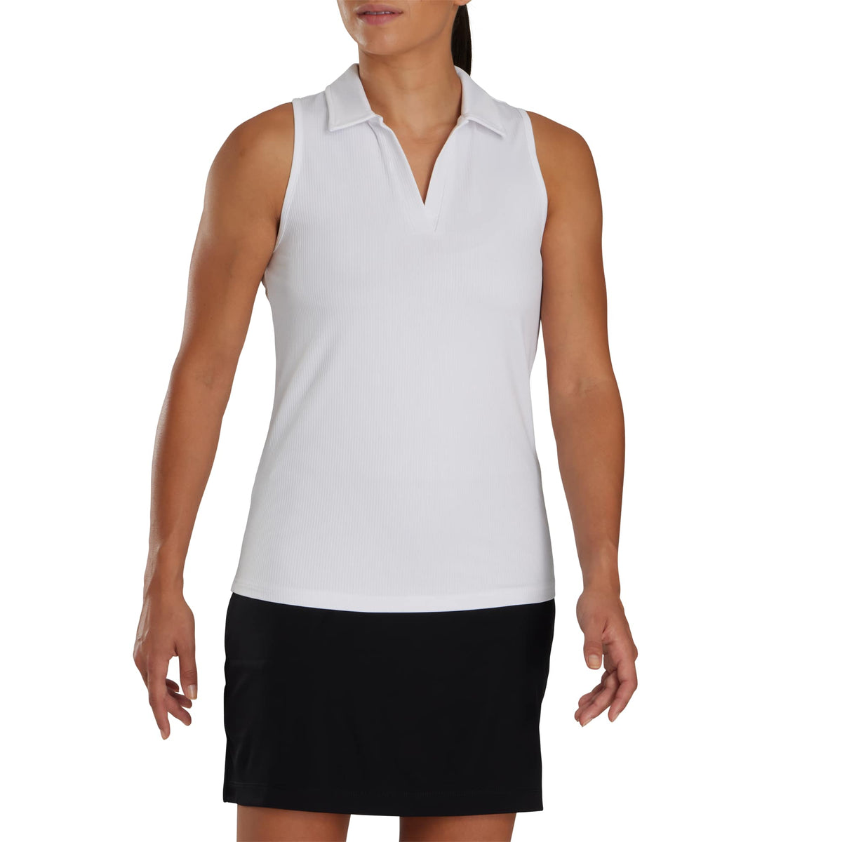 FootJoy Racerback Performance Golf Tank Polo for Women Embroidery - White - Front On Model