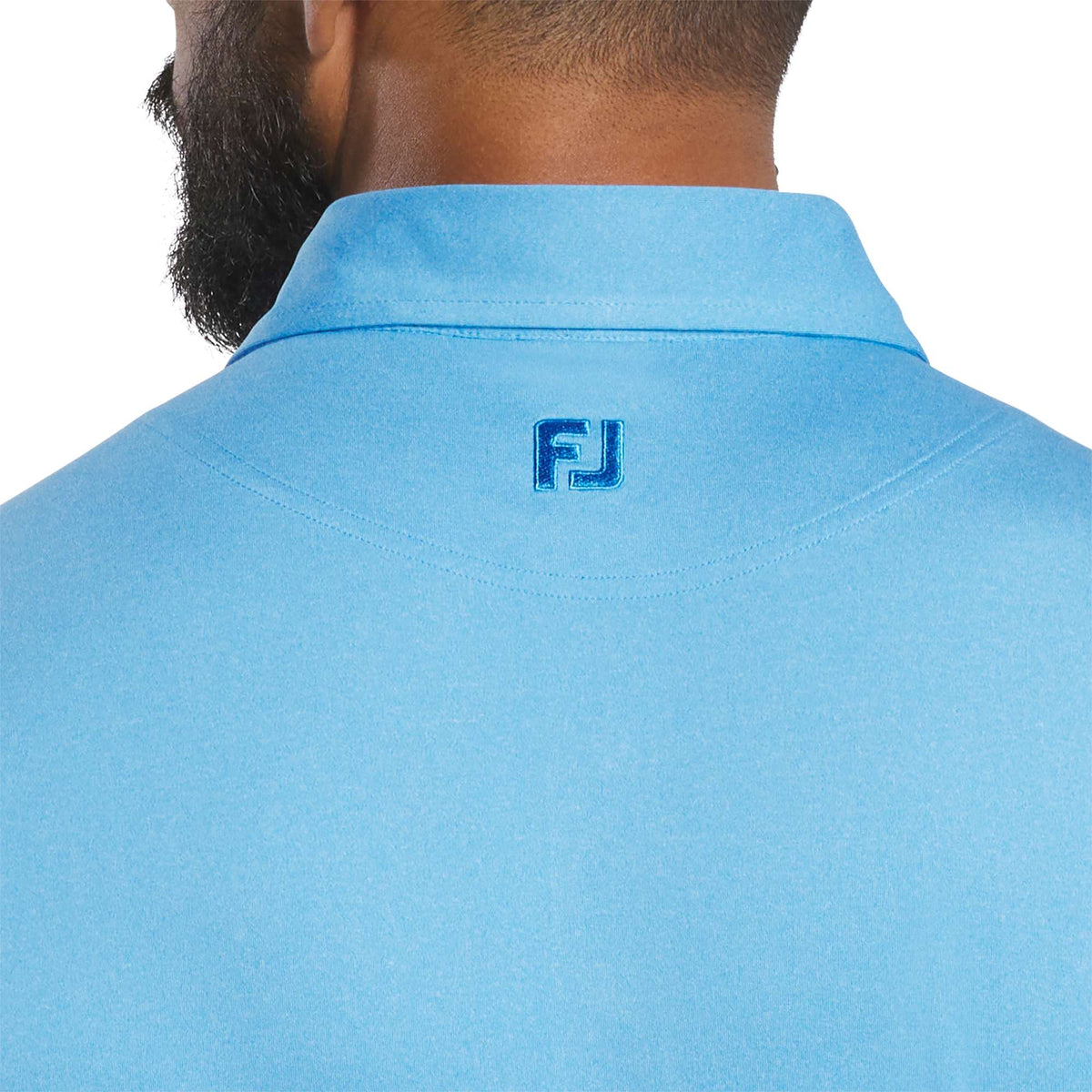 FootJoy Solid Lisle Performance Golf Polo for Men Transfer - Aspen Blue Heather - Back On Model 2