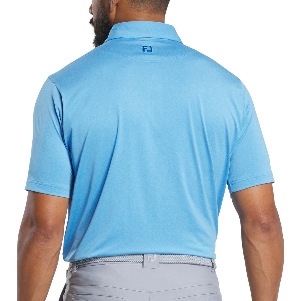 FootJoy Solid Lisle Performance Golf Polo for Men Transfer - Aspen Blue Heather - Back On Model