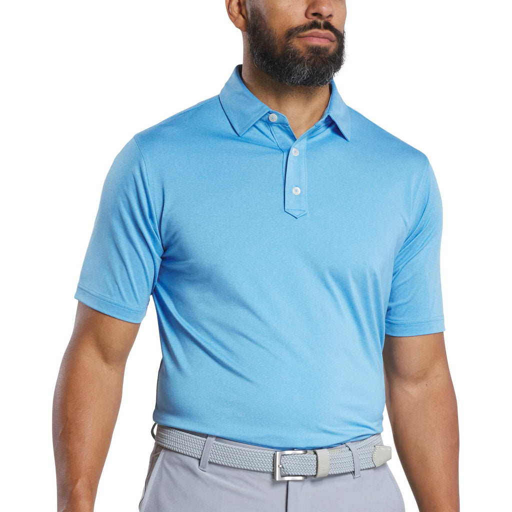 FootJoy Solid Lisle Performance Golf Polo for Men Transfer - Aspen Blue Heather - Front On Model