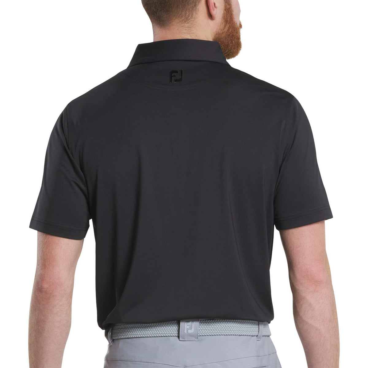 FootJoy Solid Lisle Performance Golf Polo for Men Transfer - Black - Front Back