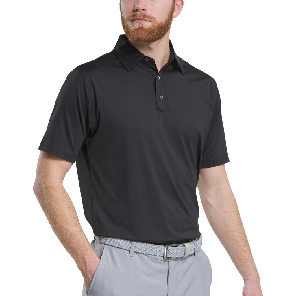 FootJoy Solid Lisle Performance Golf Polo for Men Transfer - Black - Front On Model 2
