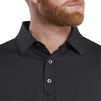 FootJoy Solid Lisle Performance Golf Polo for Men Transfer - Black - Front On Model
