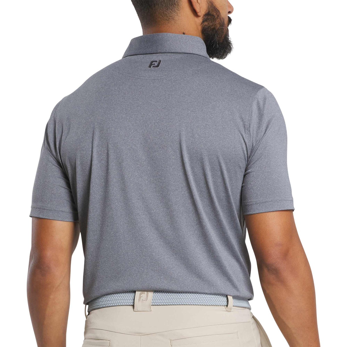 FootJoy Solid Lisle Performance Golf Polo for Men Transfer - Heather Dark Charcoal - Back On Model