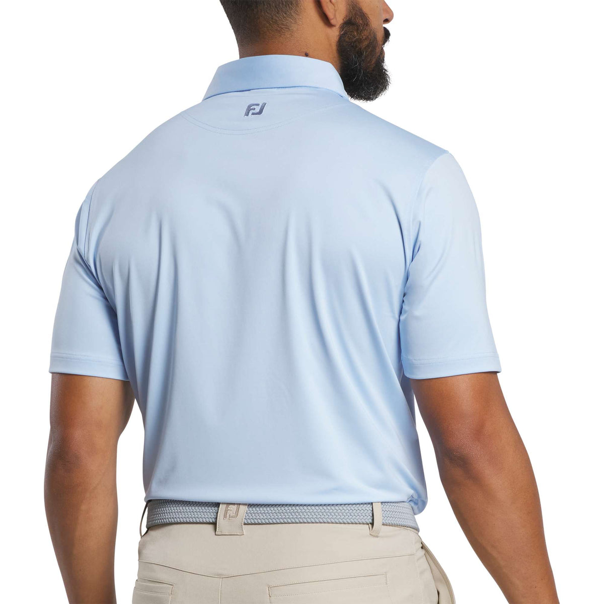 FootJoy Solid Lisle Performance Golf Polo for Men Transfer - Sky - Back On Model