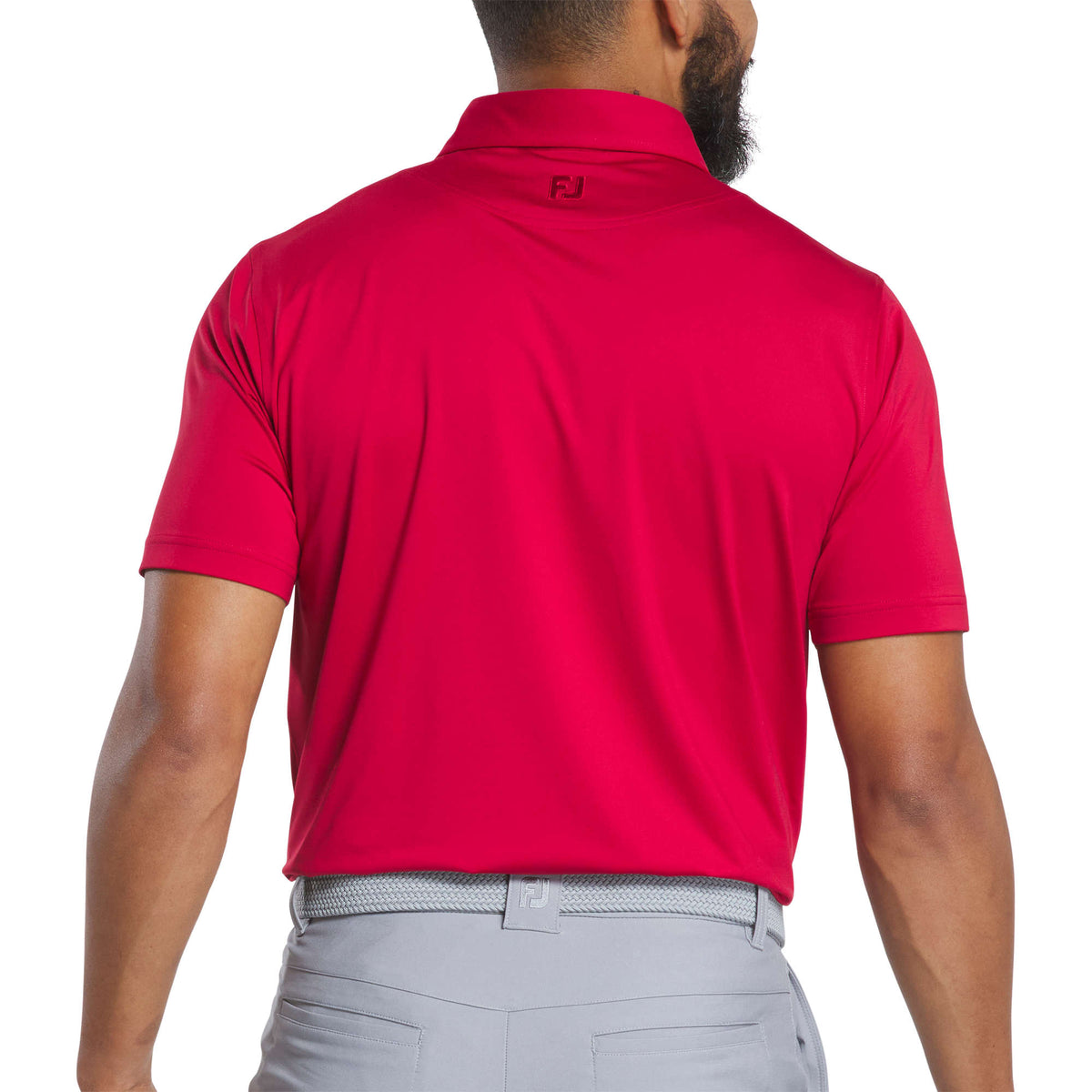 FootJoy Solid Lisle Performance Golf Polo for Men Transfer - Vin Red - Back On Model