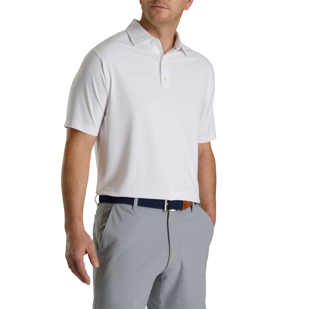 FootJoy Solid Lisle Performance Golf Polo for Men Transfer - White - Front On Model