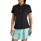 FootJoy Solid Lisle Performance Golf Polo for Women Laser Engraving - Black - Front On Model 2