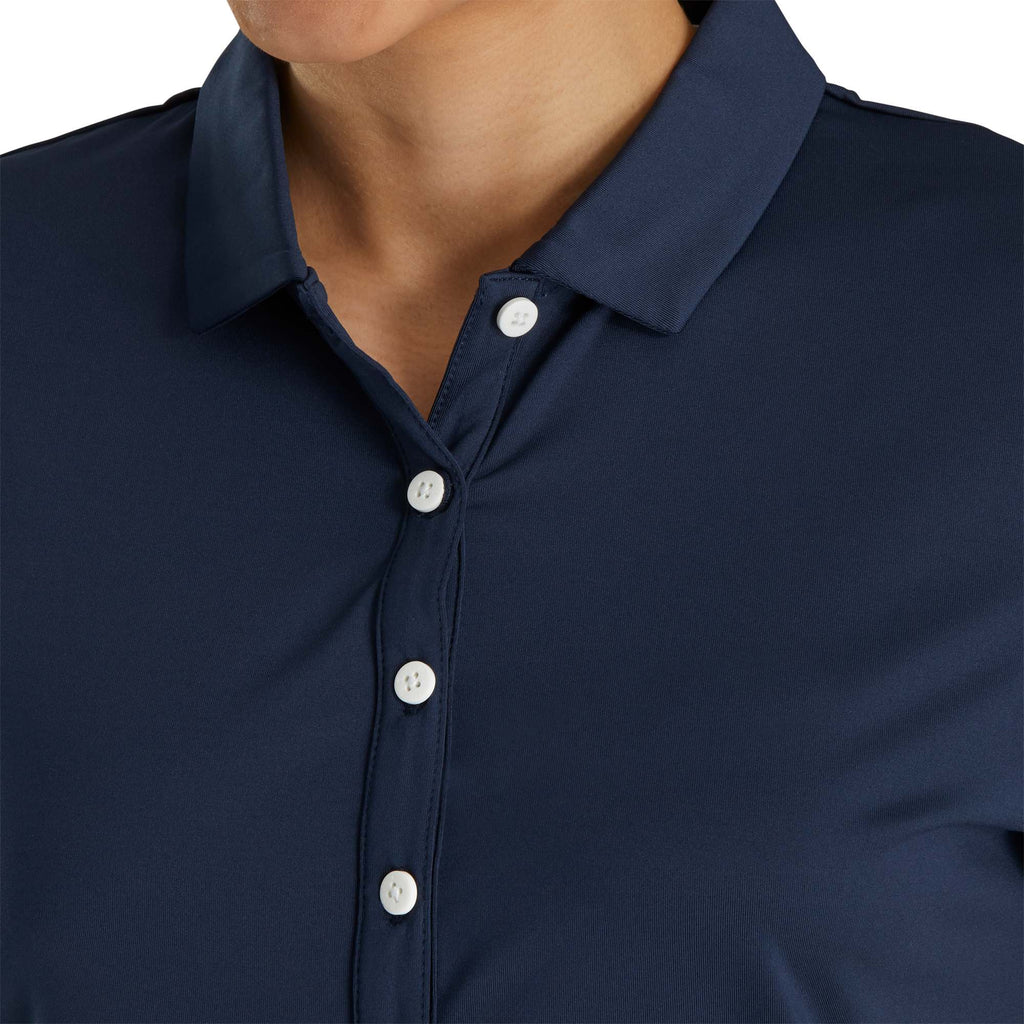 FootJoy Solid Lisle Performance Golf Polo for Women Laser Engraving - Navy - Front On Model