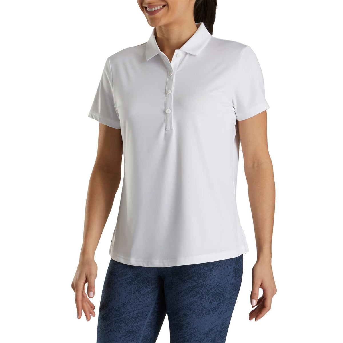 FootJoy Solid Lisle Performance Golf Polo for Women Laser Engraving - White - Front On Model 2