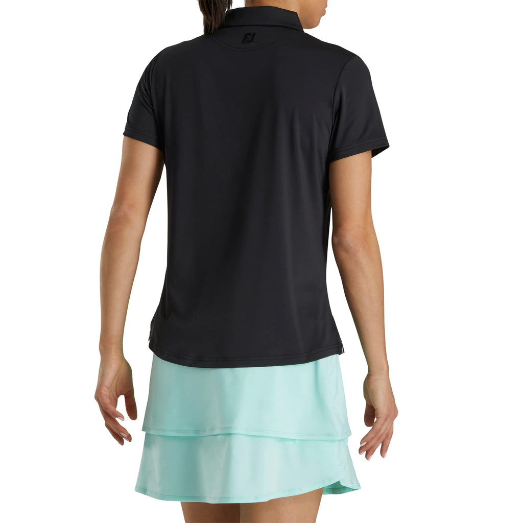 FootJoy Solid Lisle Performance Golf Polo for Women Transfer - Black - Back On Model