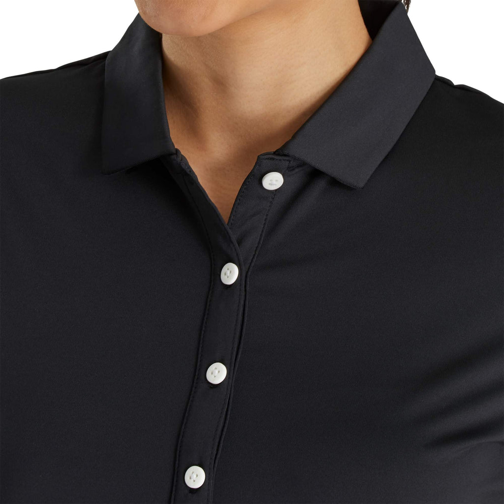 FootJoy Solid Lisle Performance Golf Polo for Women Transfer - Black - Front On Model
