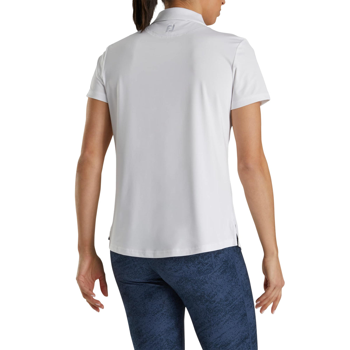 FootJoy Solid Lisle Performance Golf Polo for Women Transfer - White - Back On Model