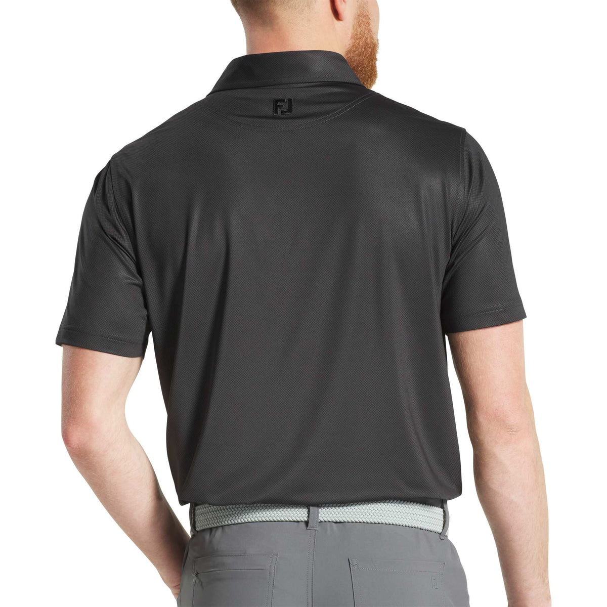 FootJoy Tonal Dot Performance Golf Polo for Men Transfer - Black - Back On Model